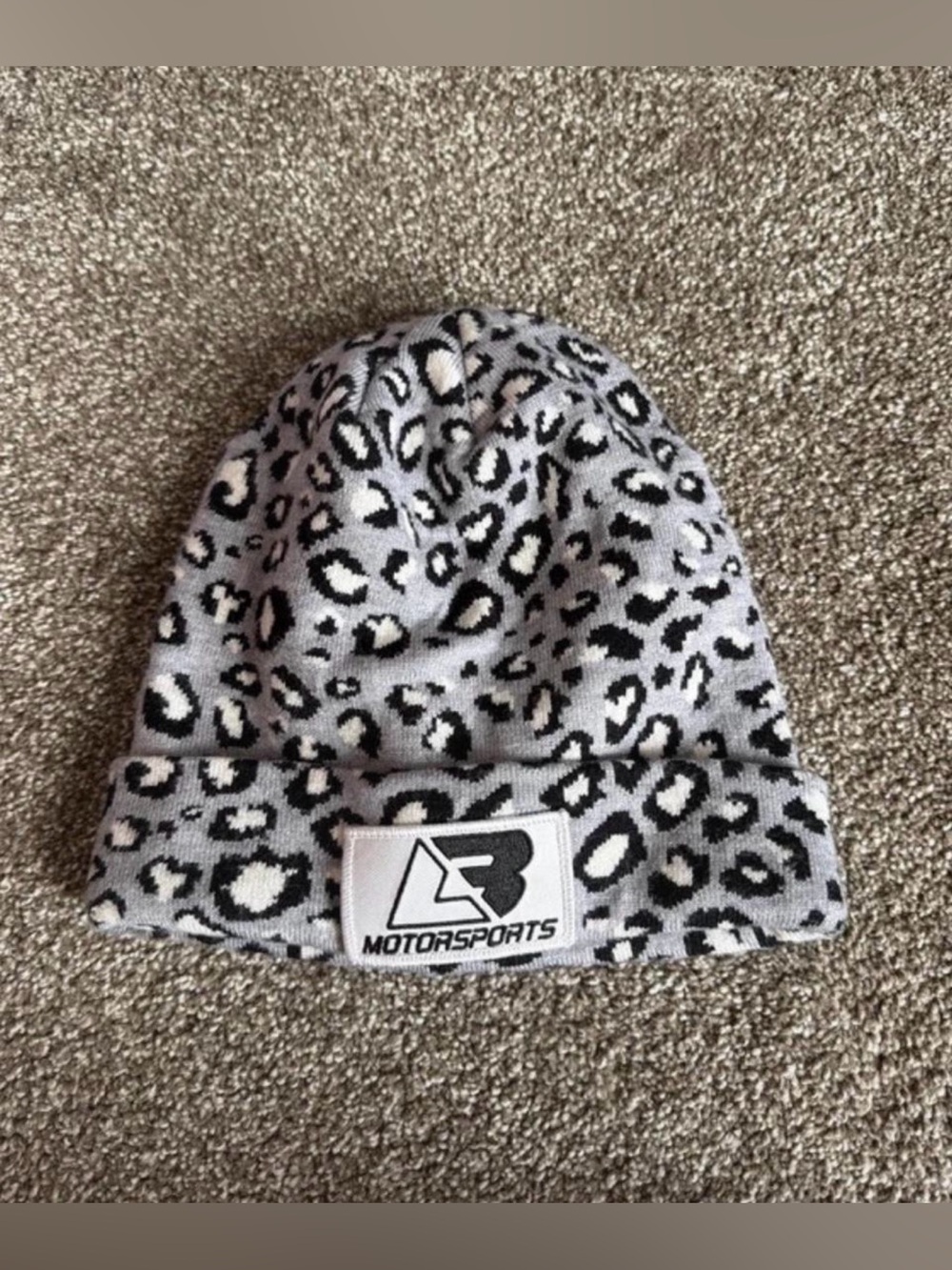 Motorsports Gray Leopard Folded Cuff Beanie